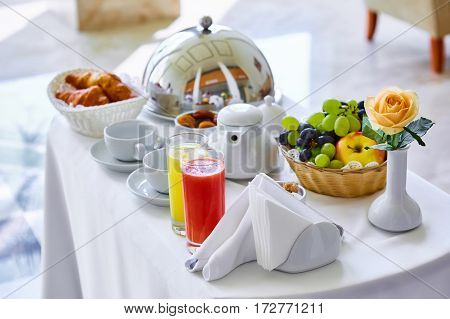 delicious breakfast for two at the luxury hotel