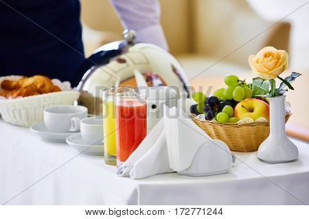 delicious breakfast for two at the luxury hotel