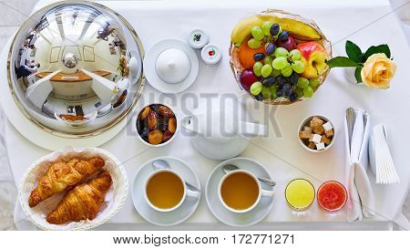 delicious breakfast for two at the luxury hotel