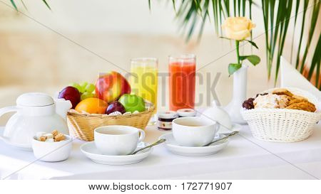 delicious breakfast for two at the luxury hotel