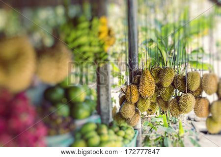 Open air fruit market in the village in Bali Indonesia.