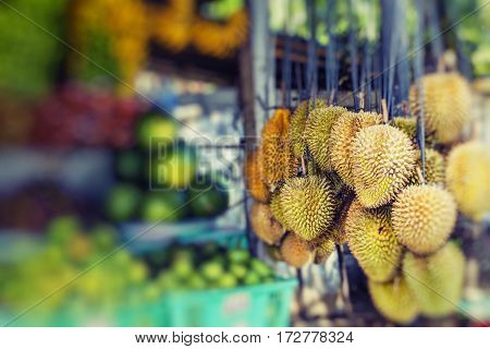 Open Air Fruit Market In The Village In Bali, Indonesia.