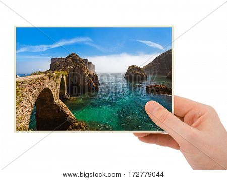 Hand and Fort in Berlenga island - Portugal (my photo) isolated on white background