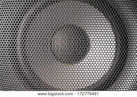 Audio equipment. Detail shot of some round speakers. Macro shot.