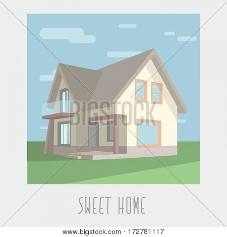 vector illustration of a house on the photograph, sweet home