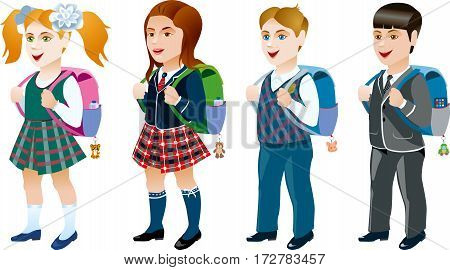Four different student, a boy and a girl