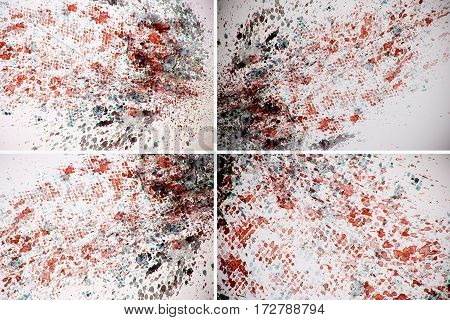 Abstract watercolor vivid colorful background painting with spray, spots, splashes. Hand drawn on paper grain texture. For modern pattern, wallpaper, text design, template