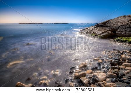 Scenic Blue Beach With Clear Sea Waters At Germasogia, Limassol Cyprus