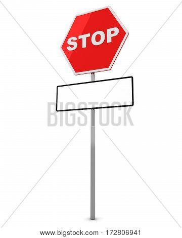 Stop Sign with tablet for an inscription below . 3D render.