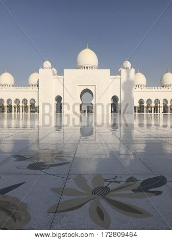 ABU DHABI, UAE-FEB 11, 2017: Sheikh Zayed Grand Mosque in Abu Dhabi, United Arab Emirates. It is the key place of worship and may be visited by more than 40,000 people during Eid.