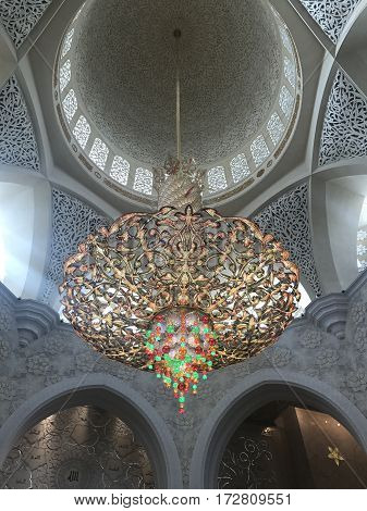 ABU DHABI, UAE-FEB 11, 2017: Sheikh Zayed Grand Mosque in Abu Dhabi, United Arab Emirates. It is the key place of worship and may be visited by more than 40,000 people during Eid.