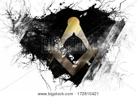Grunge old freemason symbol flag 