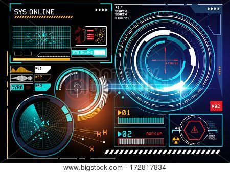 A futuristic HUD display user interface design with radar and tracking features. vector illustration.