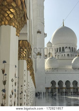 ABU DHABI, UAE-FEB 11, 2017: Sheikh Zayed Grand Mosque in Abu Dhabi, United Arab Emirates. It is the key place of worship in the UAE and may be visited by more than 40,000 people during Eid.