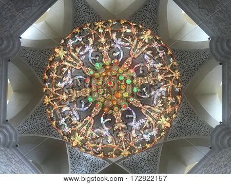 ABU DHABI, UAE-FEB 11, 2017: Sheikh Zayed Grand Mosque in Abu Dhabi, United Arab Emirates. It is the key place of worship in the UAE and may be visited by more than 40,000 people during Eid.