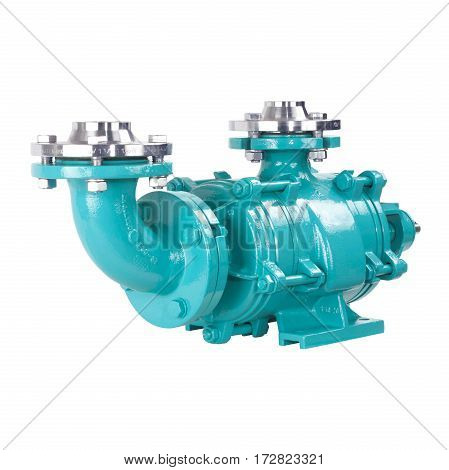 Water Pump Isolated On White Background. Multiphase Wastewater Pump. Stainless Steel