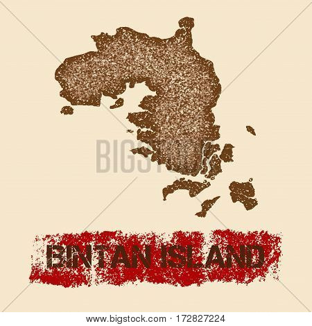 Bintan Island Distressed Map. Grunge Patriotic Poster With Textured Island Ink Stamp And Roller Pain
