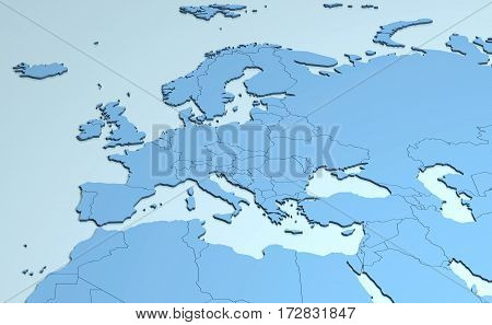 Europe Middle East Africa 3D north map shape