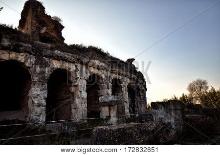 The Amphitheater of Santa Maria Capua Vetere, the second biggest roman amphitheater, tourist destination for cultural trips to Italy