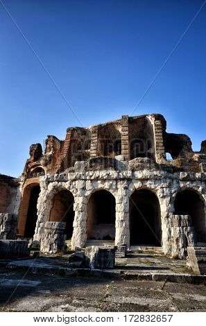 The Amphitheater of Santa Maria Capua Vetere, the second biggest roman amphitheater, tourist destination for cultural trips to Italy