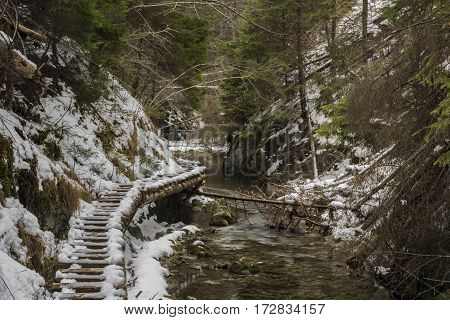 Biely Creek With Bridges And Big Hills Over Valley