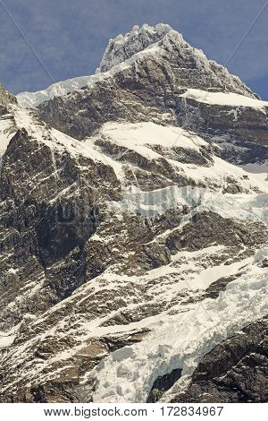 Dramatic Cerro Trono Blanco on a Sunny Day in the French Valley of Torres del Paine National Park in Patagonian Chile