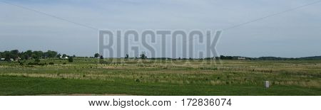 Panoramic view of Cemetery Ridge, the angle and the high water mark of the confederacy, Getysburg national military park, Getysburg Pennsylvania