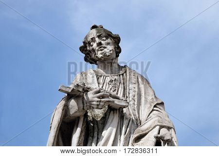 MARIBOR, SLOVENIA - APRIL 03: Saint Francis Xavier statue, Plague column at Main Square of the city of Maribor in Slovenia, Europe. Historical religious sculpture, April 03, 2016.