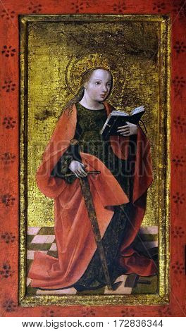 ZAGREB, CROATIA - JUNE 18: St. Catherine of Alexandria, the altarpiece from the parish church of St. Vitus in Vrbovec, exhibited in Museum of Arts and Crafts in Zagreb, on June 18, 2015.