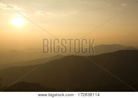 Silhouette nature view mountain in the early morning