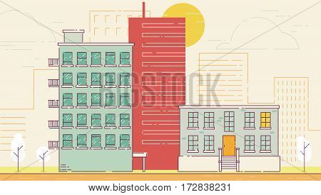 City Street stroke style illustration skyskrapers rasterized
