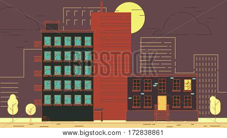 City Street stroke style illustration skyskrapers rasterized