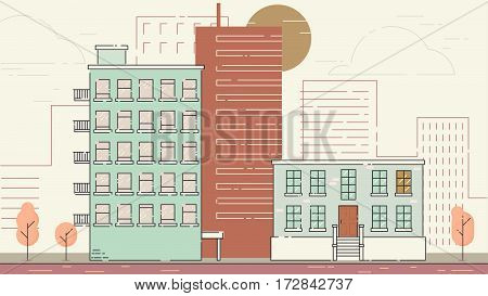 City Street stroke style vector illustration skyskrapers