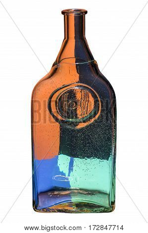 Glass bottle on a white background with an abstract pattern