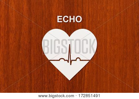 Heart shape with echocardiogram and ECHO text. Health or cardiology concept. Abstract conceptual image