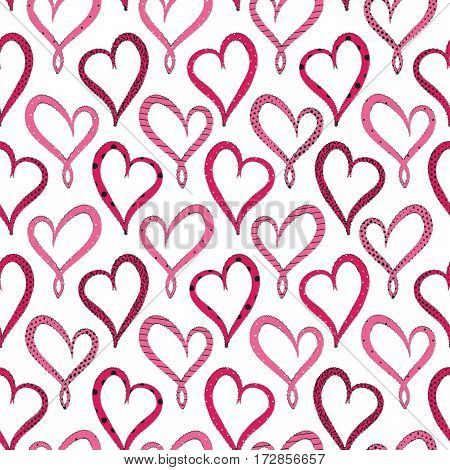 Valentine's Day Violet Hearts Seamless pattern on white background.