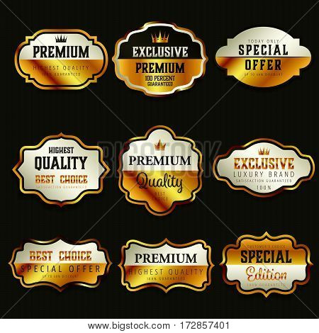Luxury premium golden labels collection vector illustration