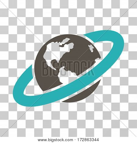 Ringed Planet vector icon. Illustration style is flat iconic bicolor grey and cyan symbol on a transparent background.