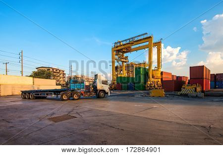 container ship in import export and business logistic.By crane Trade Port Shipping.cargo to harbor.Aerial view.Water transport.International.Shell Marine.Top view.