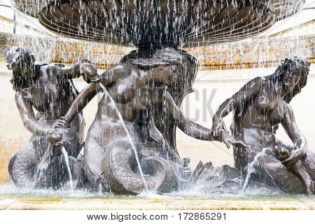 Fountain In Linderhof Palace Garden. Bavaria, Germany.