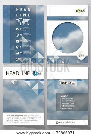 Business templates for brochure, magazine, flyer, booklet or annual report. Cover design template, easy editable vector, abstract flat layout in A4 size. Blue color pattern with rhombuses, abstract design geometrical vector background. Simple modern styli