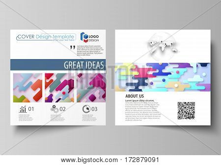 Business templates for square design brochure, magazine, flyer, booklet or annual report. Leaflet cover, abstract flat layout, easy editable vector. Bright color lines and dots, colorful minimalist backdrop with geometric shapes forming beautiful minimali