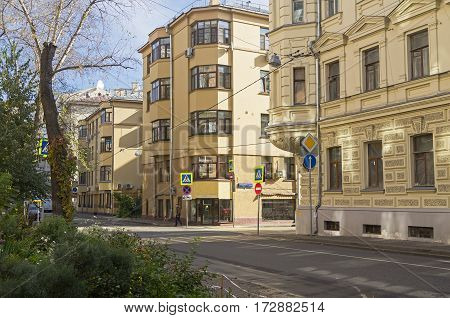 MOSCOW RUSSIA - OCTOBER 2 2016: Old houses in the center of Moscow. Sunny day in early October.