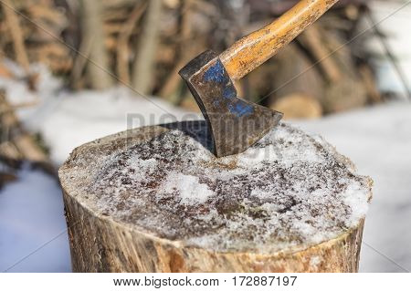 Tools for chopping trees, Ax. Device for chopping trees. 
Preparing firewood. Chopping wood for fuel.