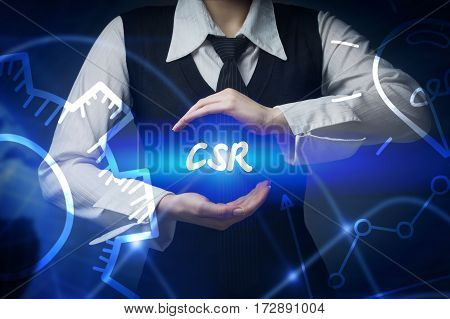 Business, Technology, Internet And Networking Concept. Business Woman Chooses Icon - Csr