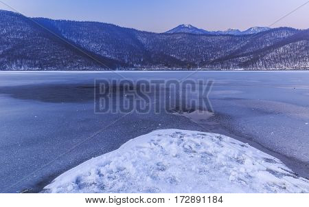 Frozen lake Nohur Gabala Azerbaijan nature backdrop