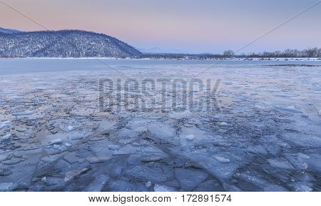 Frozen lake Nohur Gabala Azerbaijan nature backdrop