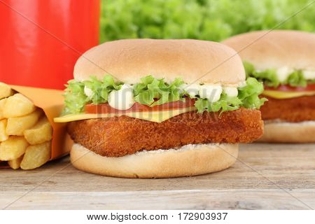 Fish Burger Fishburger Hamburger And Fries Menu Meal Combo Drink