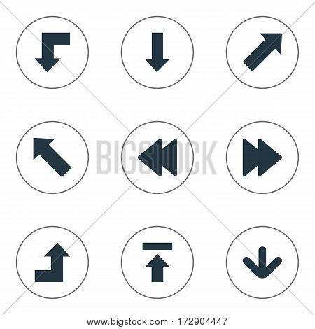 Set Of 9 Simple Indicator Icons. Can Be Found Such Elements As Transfer, Rearward, Increasing And Other.