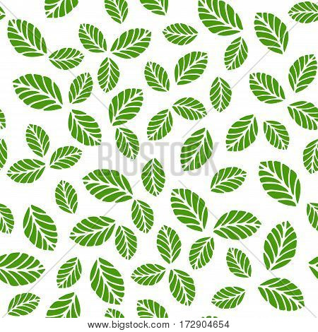 Seamless vector pattern with greenery strawbery leaves